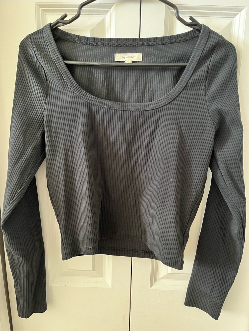 Madewell Black Ribbed Scoop-Neck Long Sleeve Top